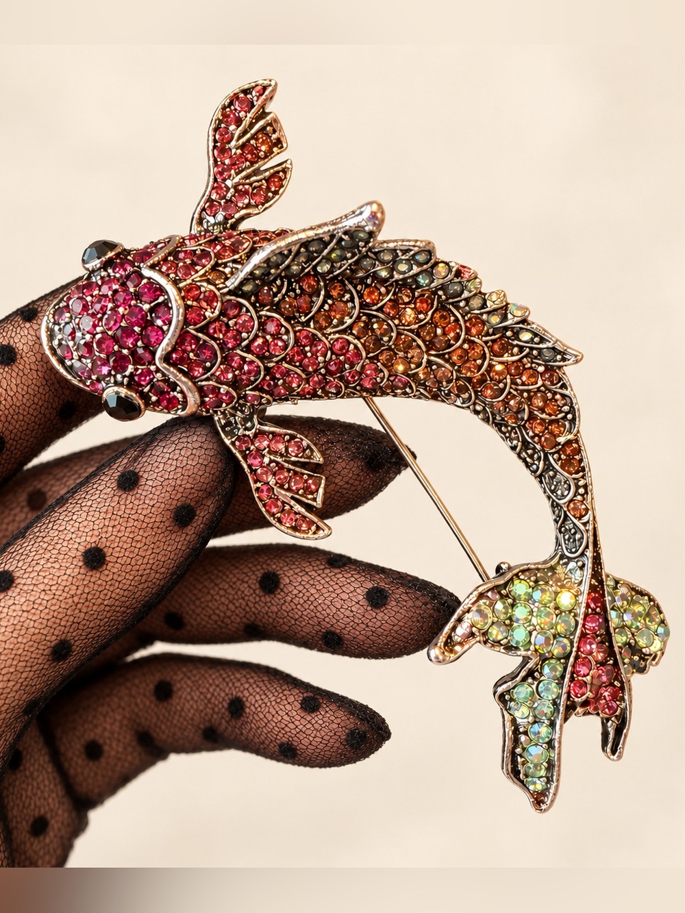Pink Crystal Fish Brooch